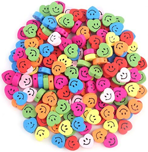 Crystallove 100pcs Smiling Face Bulk Buttons Beads for DIY Scrapbooking Craft with Heart Shape (1.7x1.7cm)