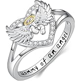 VNRIOW Miscarriage Ring 925 Sterling Silver Mommy of an Angel Loss of Pregnancy Heart Ring Memorial Sympathy Jewelry Gift for Mom Mother Women, Size 5 to 11