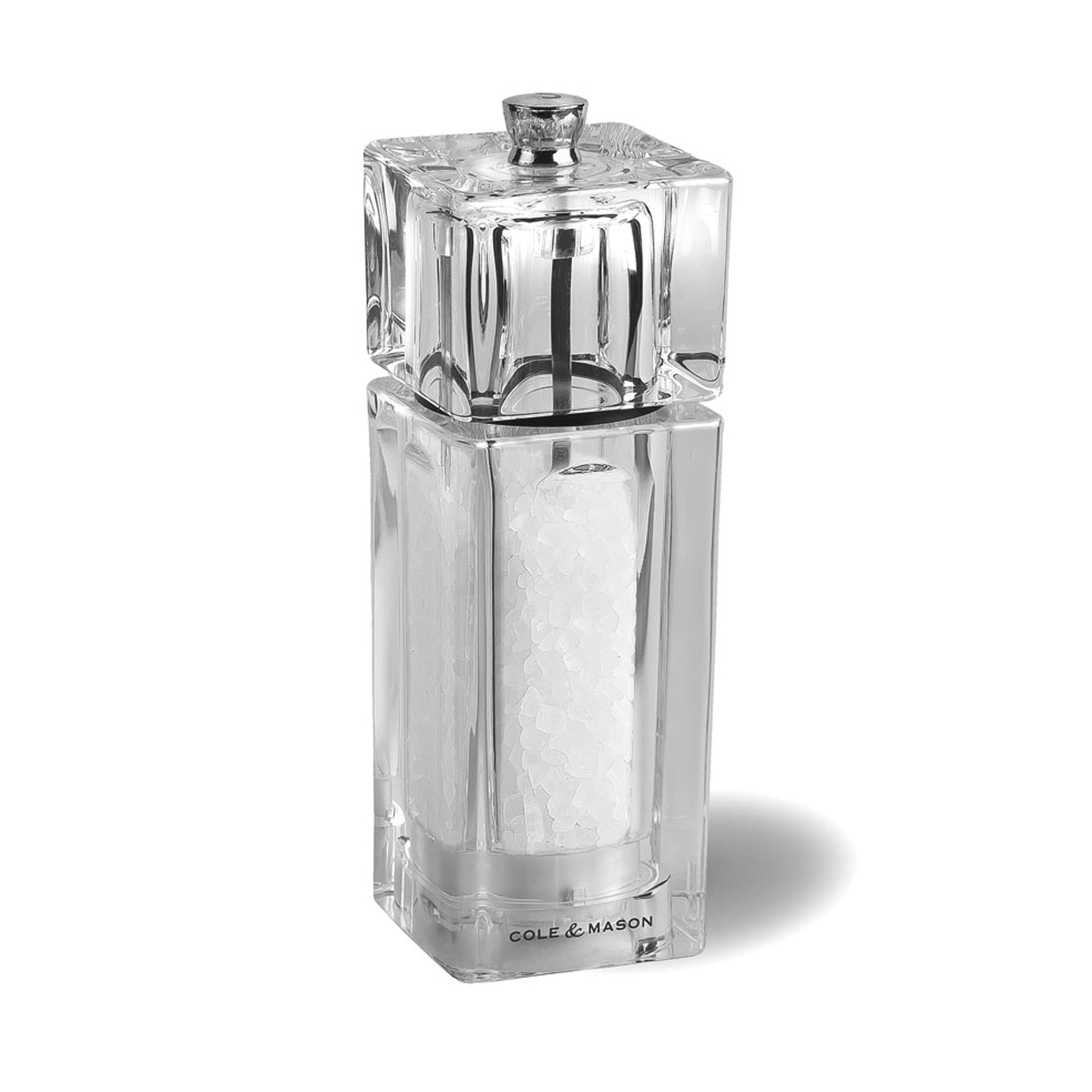 Cole & Mason H33502P Cube Clear Salt Mill, Precision+, Acrylic, 145 mm, Single, Includes 1 x Salt Grinder