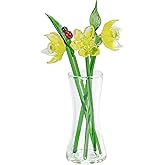 Red Co. Decorative Glass Lovely Flower Bouquet with Vase, Gift Boxed – Yellow Daffodils