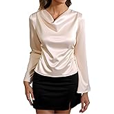 winkbay Women's Cowl Neck Tops Elegant Ruched Bell Sleeve Dressy Casual Work Blouse