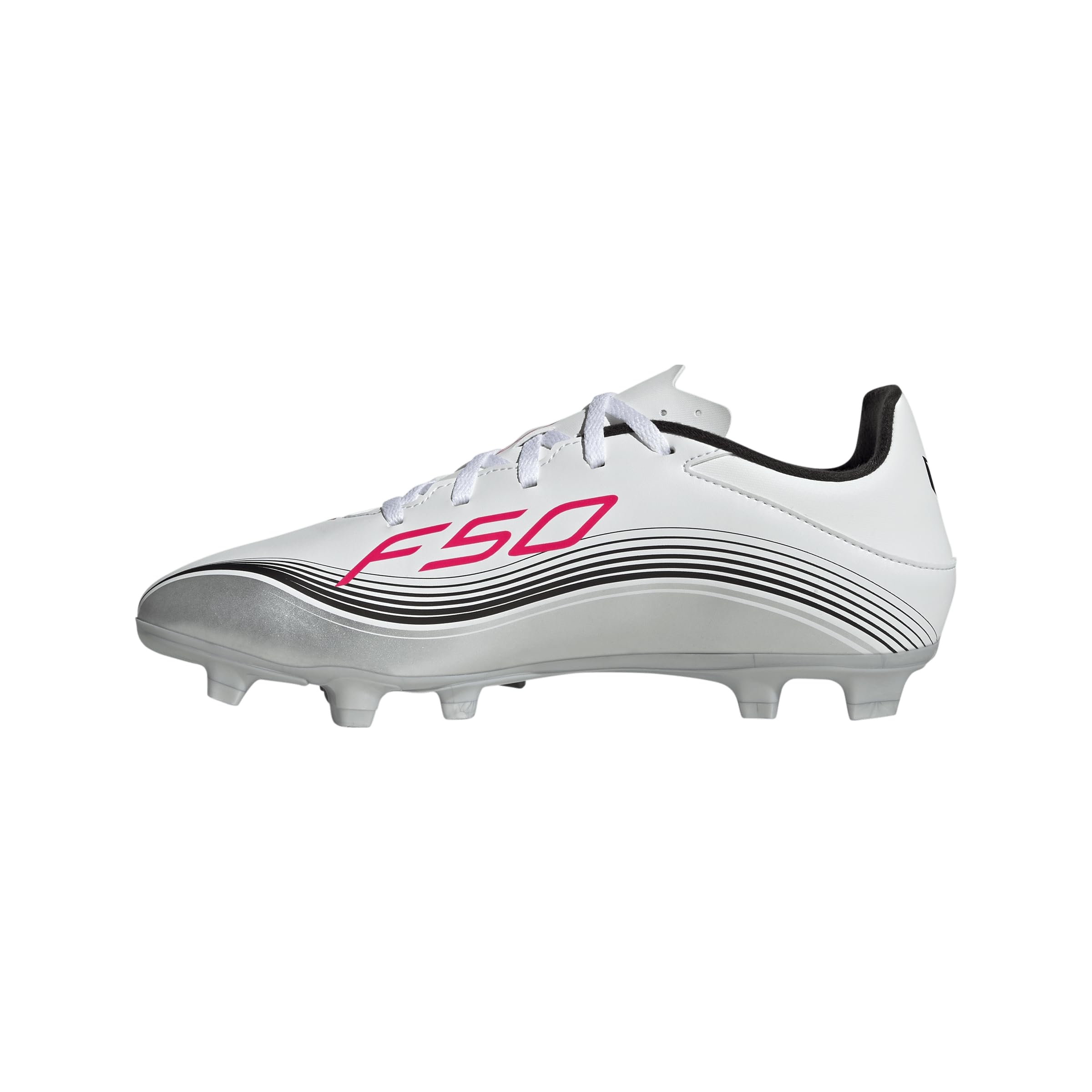 Photo 1 of adidas Unisex F50 Messi Club Firm Multi Ground Sneaker, White/Lucid Red/Silver Metallic, 11.5 US Men
