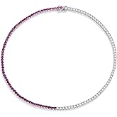 Zoryxia Two-Tone Tennis Necklace for Women, Dainty Zirconia Chain with Rose Red and Clear CZ, Minimalist Choker Collar Jewelry for Gift or Daily Wear (16 Inch)