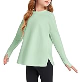 Haloumoning Girls Athletic Shirts Long Sleeve Active Quick Dry Tops Kids Gym Yoga Tees with Thumb Holes 5-14 Years