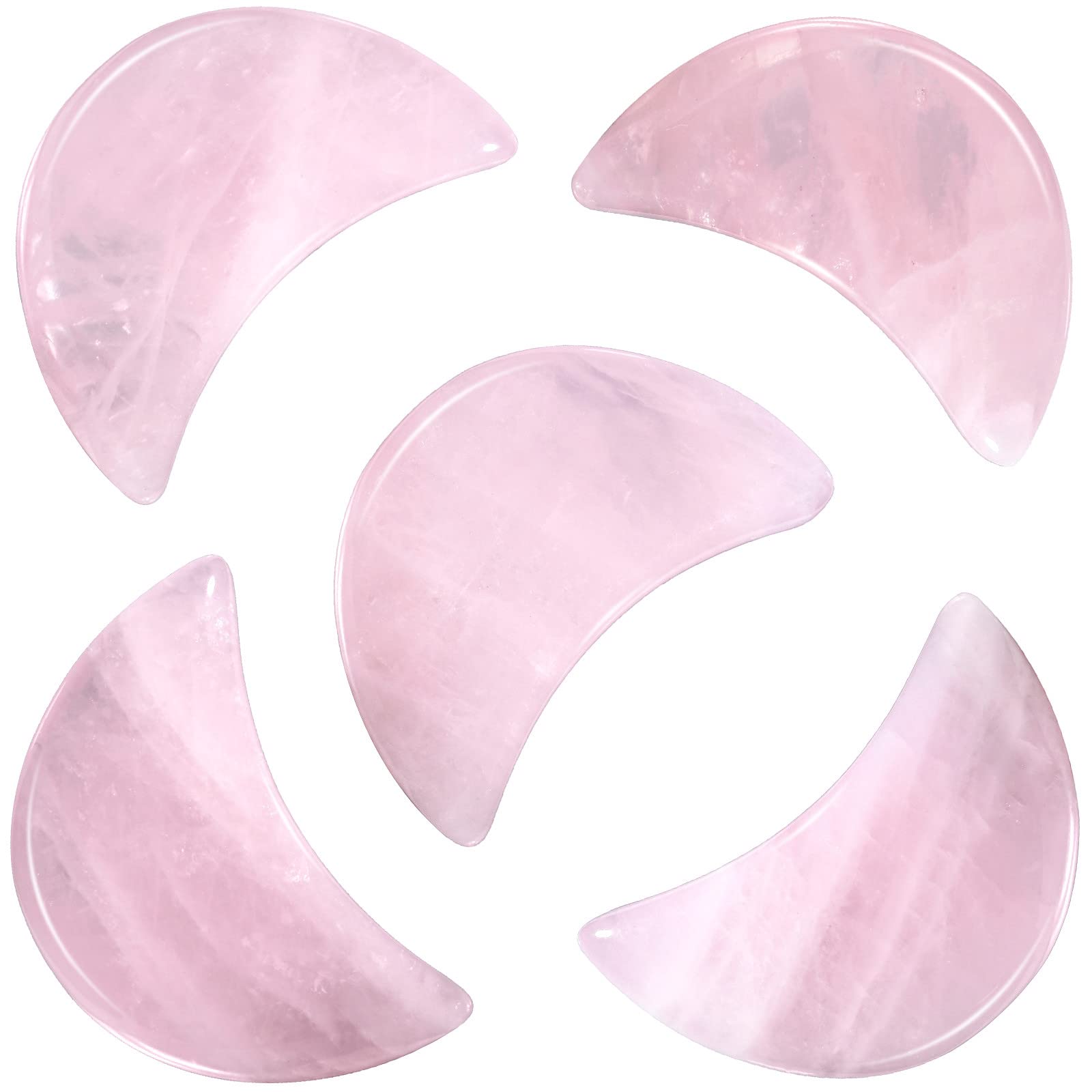 mookaitedecor Set of 5 Rose Quartz Moon Shape Palm Worry Stones for Anxiety and Jewellery Making, Stone Pendant for DIY Necklace, Reiki Chakra Healing Crystals Semi Precious Stones for Home Decor