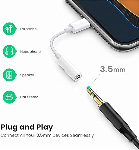Lightning to mm Headphone Jack Adapter, [Apple MFi Certified