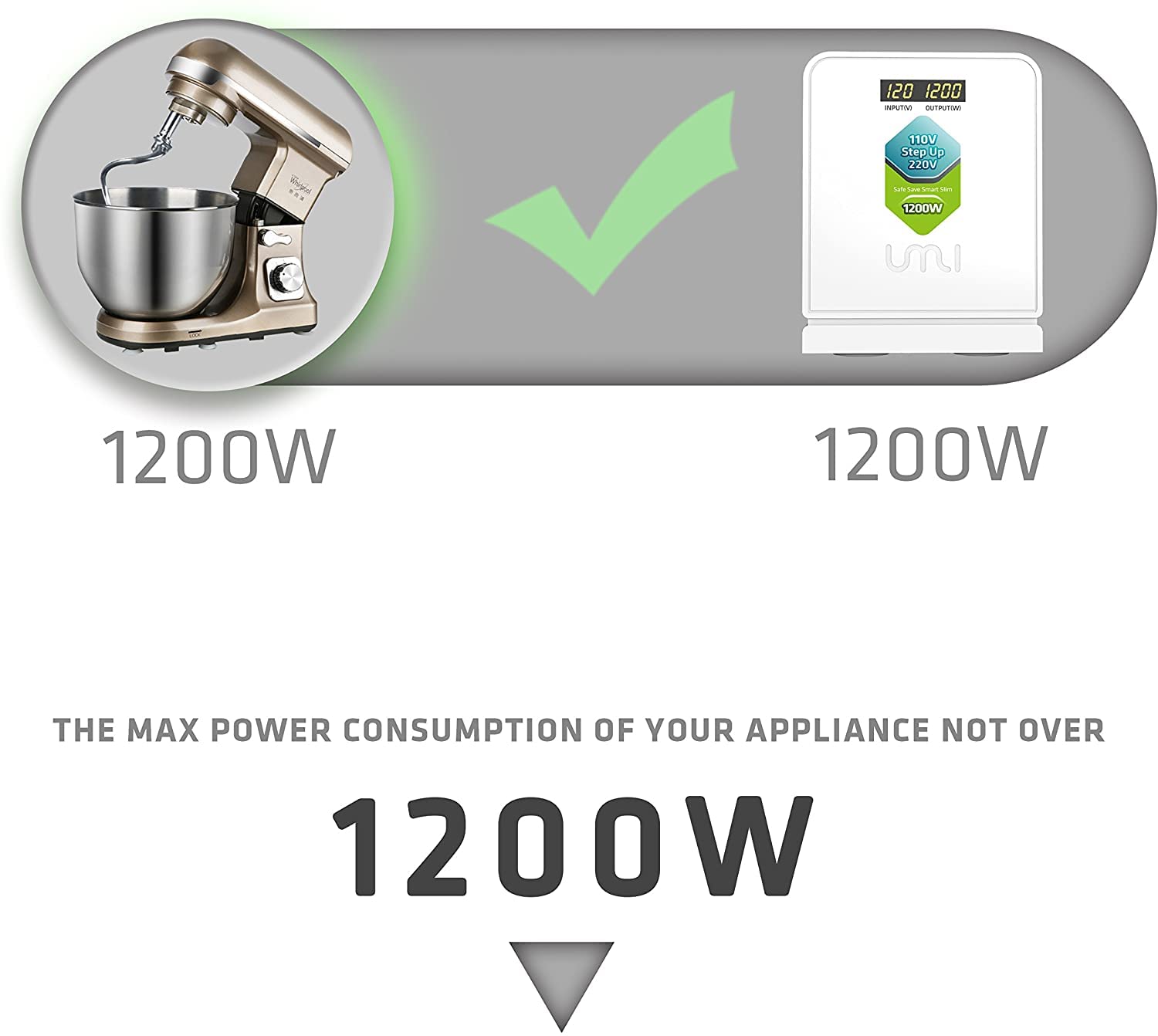 UMI Step Up Voltage 110v to 220v Converter, Heavy Duty Power Transformer 110v to 220v 1200W, Power Converter for Large Capacity Equipment, Step Up Transformer 110 to 220 Volt for Europe Appliance