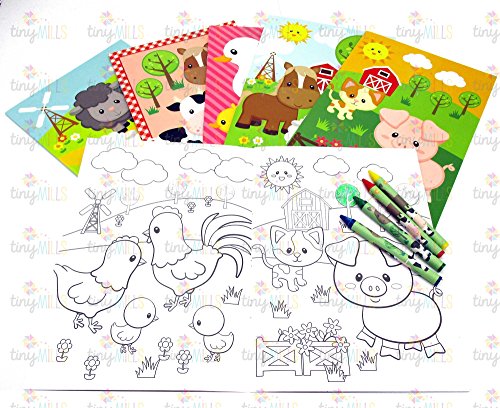 Farm Animals Coloring Books with Crayons Party Favors Set of 12