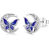 Twoowl Butterfly Stud Earrings 925 Sterling Silver Celtic Moon Earrings Irish Celtic Jewelry Gifts for Women