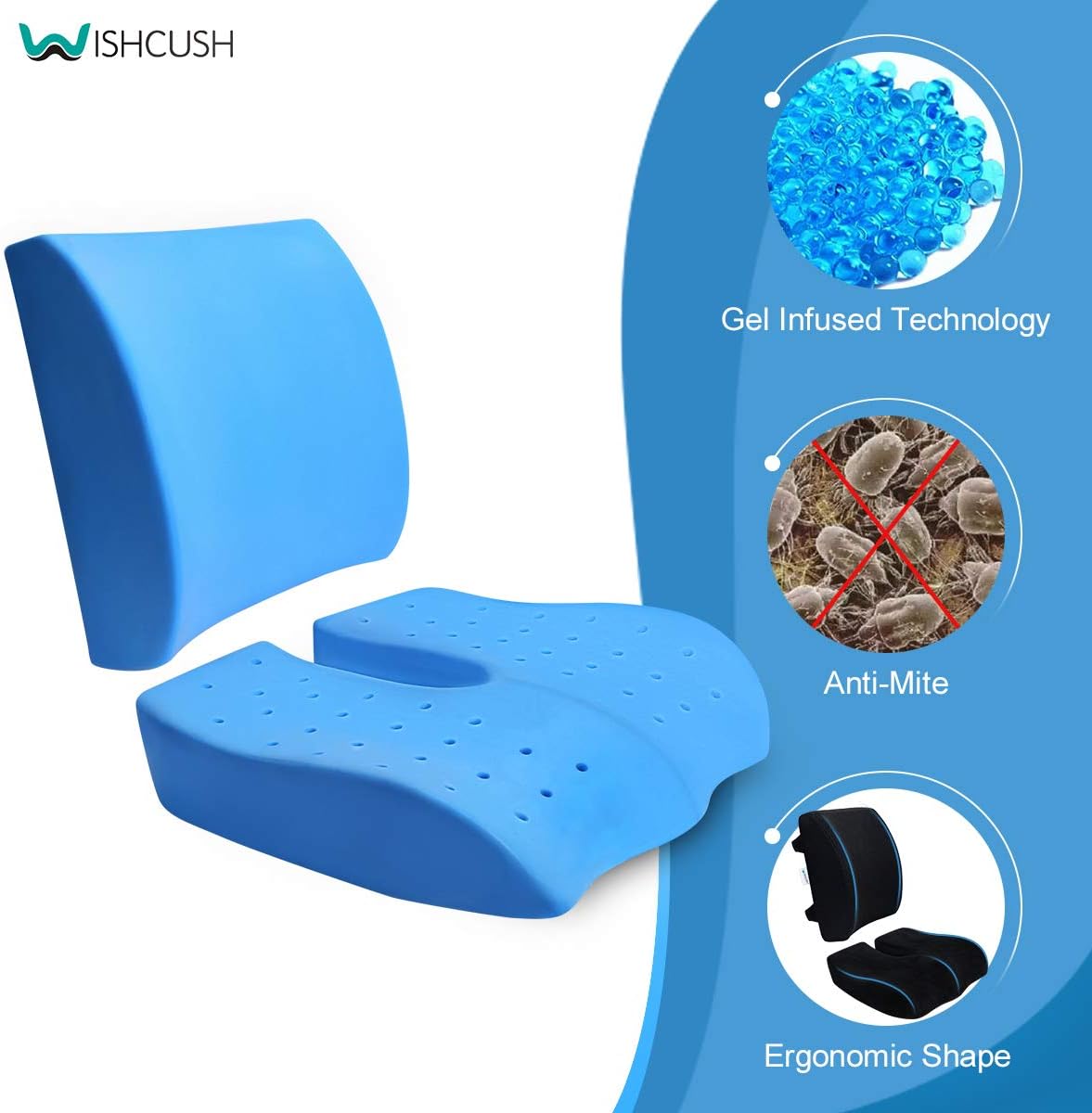 Wishcush Memory Foam Seat Cushion and Lumbar Support for Office Chair, Desk Chair Cushions Ergonomically Designed for Coccyx, Tailbone, Butt and Lower Back: Home & Kitchen