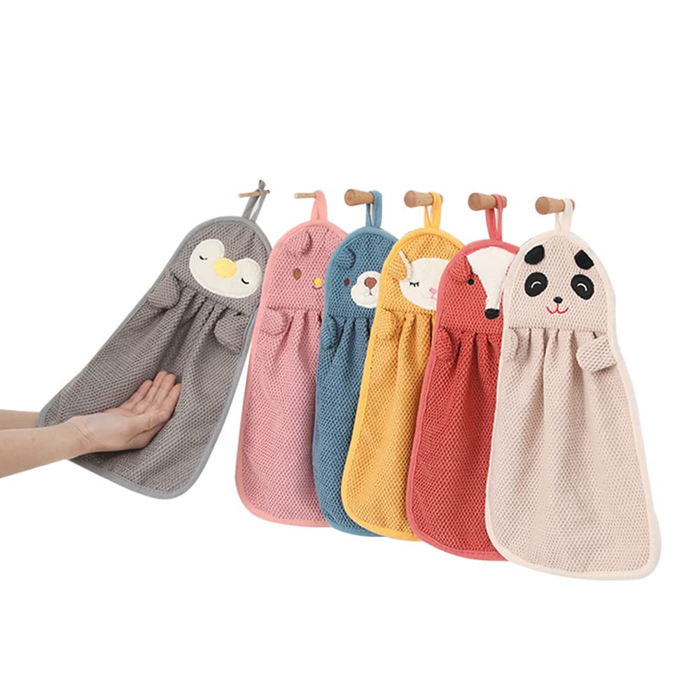 DZOZO 6 Pcs Cute Animals Hand Towels Hand Towels Set Absorbent Hanging Hand Dry Towel Fast Drying Towel Quick Dry Hanging Hand Towel Soft Hand Towel for Kitchen Bathroom