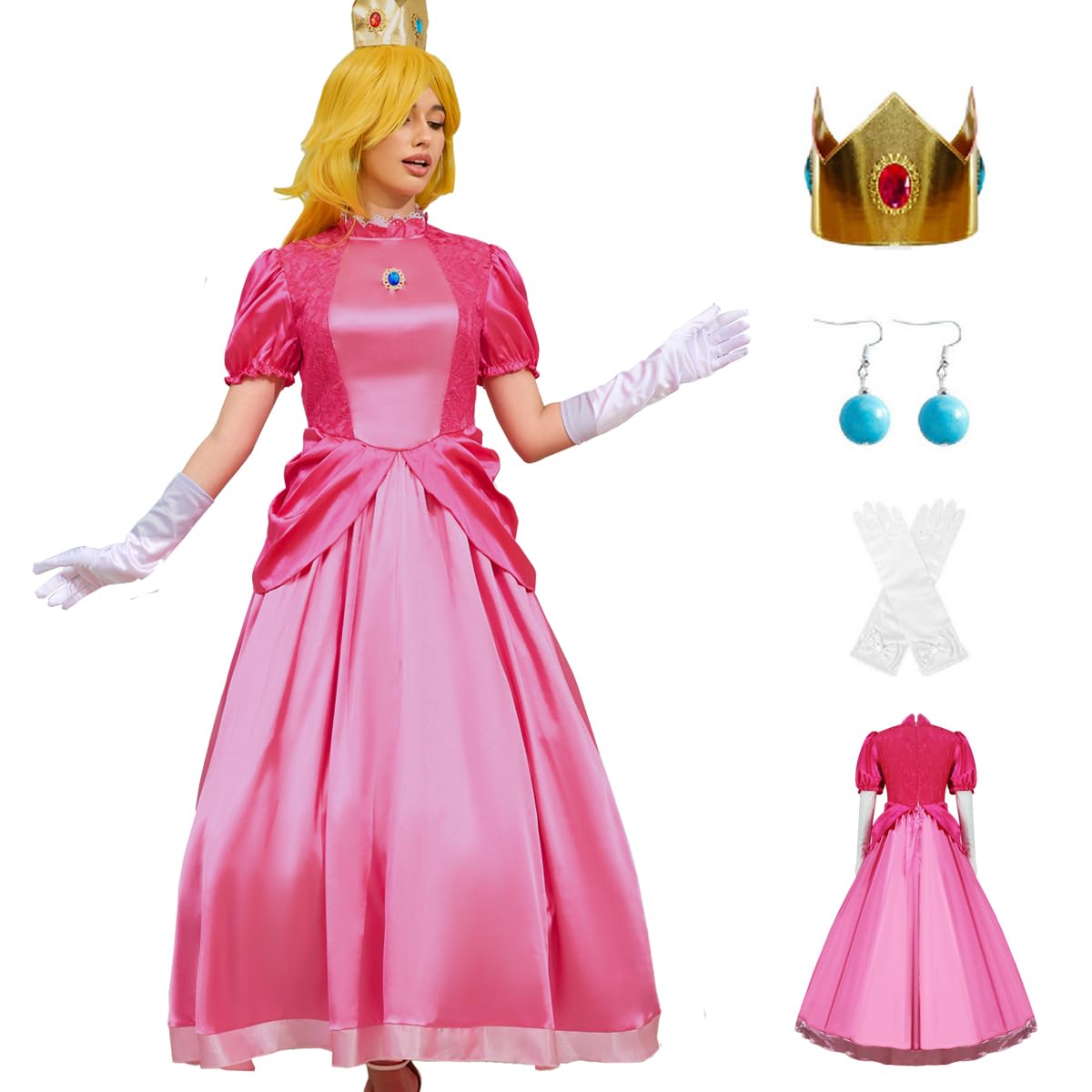 AYYOHON Princess Dress for Women Halloween Princess Cosplay Costume Crown Earrings Gloves Set Adult Fancy Dress Suit 2XL