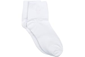 Christening Day White Cotton Anklet Sock with Embroidered Cross