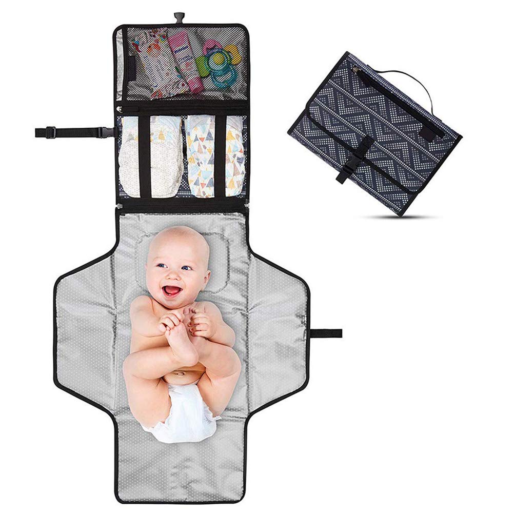 Kikier Baby Diaper Pad, Portable Portable Baby Diaper Pad with Waterproof Cushion Multi-Pocket Diaper Pad