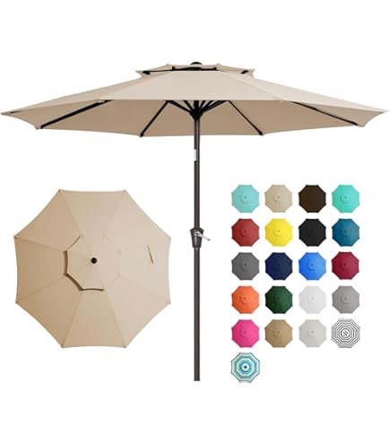 Four Seasons Courtyard 9 Foot Polyester 2 Section Steel Pole Outdoor Patio Market Umbrella with Open Tilt System and LED Lights on 8 Steel Ribs, Navy : Patio, Lawn & Garden
