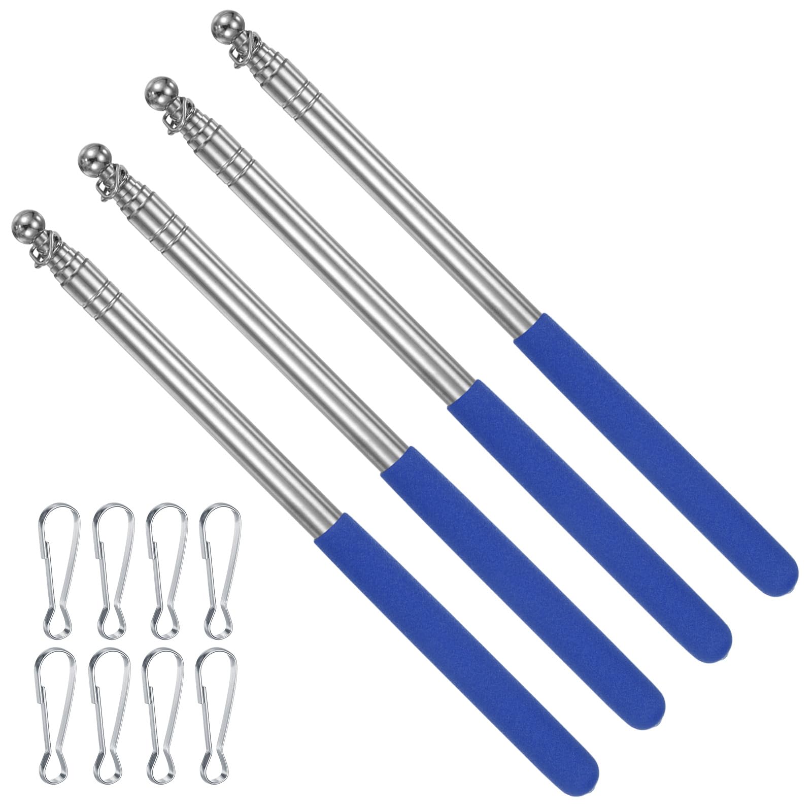 PATIKIL 5.2 Feet Telescopic Handheld Flagpoles, 4 Pack Stainless Steel Extendable Portable Guide Flag Pole with 2 Clips for Tour Guides Teacher Pointer, Blue