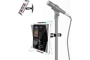 elitehood Metal iPad Mic Stand Holder, 360° Swivel Tilt Microphone Stand Phone Holder Mount, Aluminum Tablet Clamp Adapter for All Phone, iPad Pro 12.9/11, iPad, iPad Mini Air and More 4-12.9" Tablet