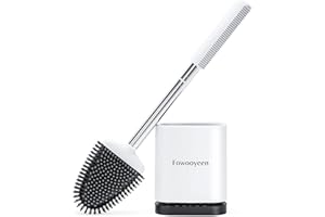 Fowooyeen Toilet Brush and Holder Set, Silicone Toilet Bowl Brush with Stainless Steel Handle, Space-Saving Ventilated Drying