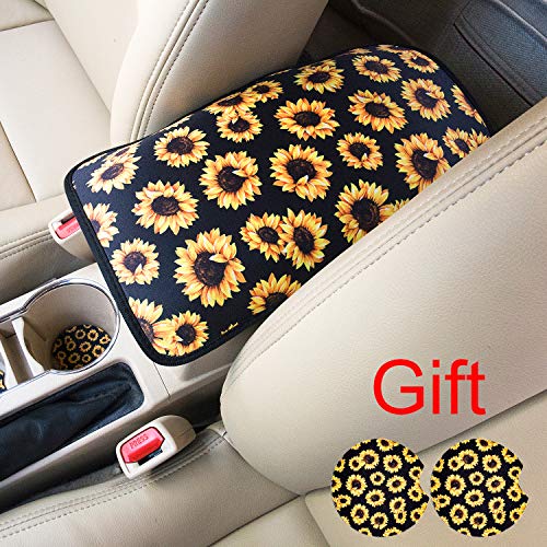 Evankin Auto Center Console Cover,Universal Fit Soft Comfort Center Console Armrest Cushion for Car,Neoprene Sunflower Stylish Pattern Design Car Armrest Cover(Sunflower) - Thumbnail 7