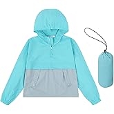 LIONJIE Boys Girls Packable Rain Jacket Lightweight Waterproof Hooded Raincoats Windproof Size 3-12Y