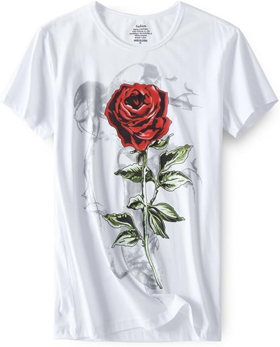 Amazon Angelo ｔシャツ メンズ 花柄 カットソー メンズ 半袖 夏物 薔薇プリント カジュアル ホワイト 黒 ネイビー ホワイト M Tシャツ カットソー 通販