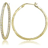 Sterling Silver Cubic Zirconia Inside Out 40mm Round Hoop Earrings