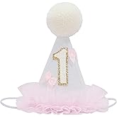 GORNZX First Birthday Party Hat with Gold Number 1, Pink Tulle Trim and White Pom Pom, Princess Party Decoration