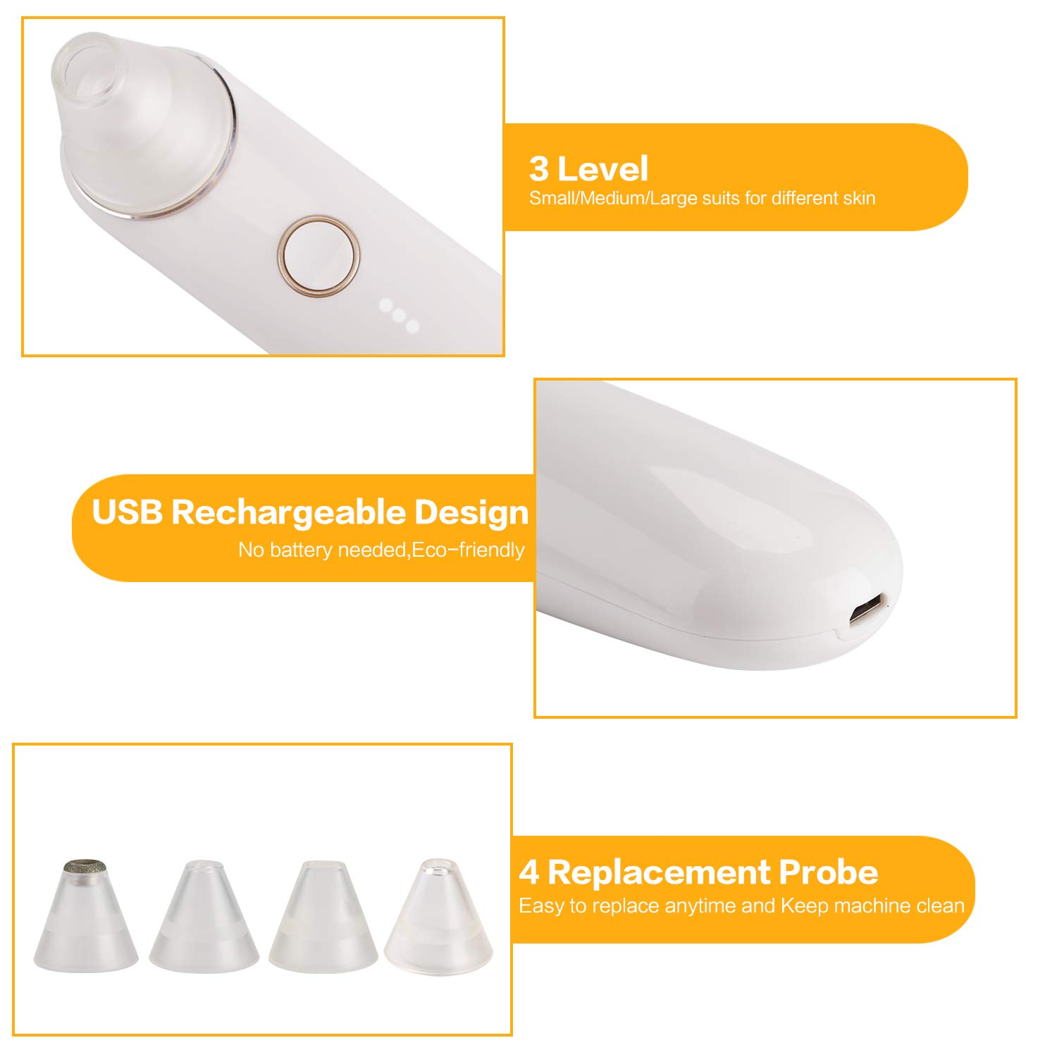 [UPGRADE] Mitesser Entferner, bedee Vakuum Porenreiniger Sauger 4-in-1 Elektrisch Mitesserentferner Gesichts-Mitesser für Mann und Frau Nase Blackhead Remover, Poren Reiniger, Akne Extractor mit 4 Austauschbaren Reinigungsaufsätzen + Deutsc