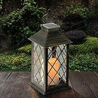 Tomshine LED Solar Lantern Light Rechargeable Garden Light Metal Waterproof Candle Light for Patio Courtyard Garden