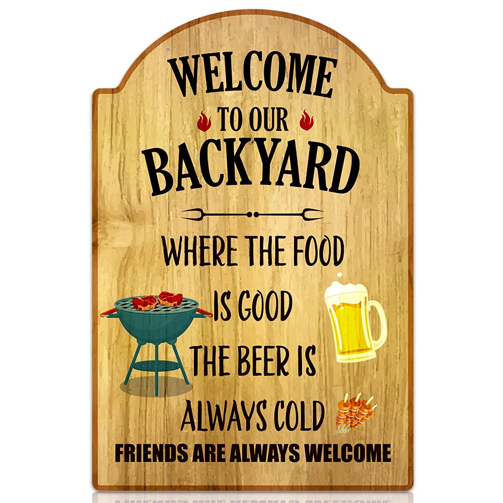 SICOHOME Welcome to Our Backyard Sign,8" x 12" Funny Patio Decoration Sign,Outdoor Pool Backyard Bar Sign,Backyard Sign for Garden Decoration,Farmhouse Sign for Home Decor,Wall Art Sign for Cafe,Bar