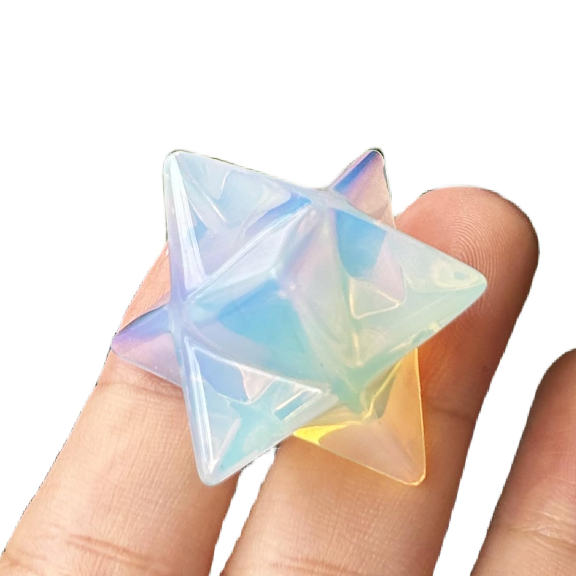 Manekieko Synthetic Opalite Merkaba Crystal Protection Sacred Meditation Energy Healing Chakra,25mm Hexagonal Star Crystals and Healing Stone