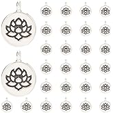 PH PandaHall 60pcs Lotus Flower Charms, Antique Silver Tibetan Alloy Flat Floral Charms Pendants Metal Beads Charms for Bracelet Necklace Earring Diwali Jewelry Making DIY Crafts