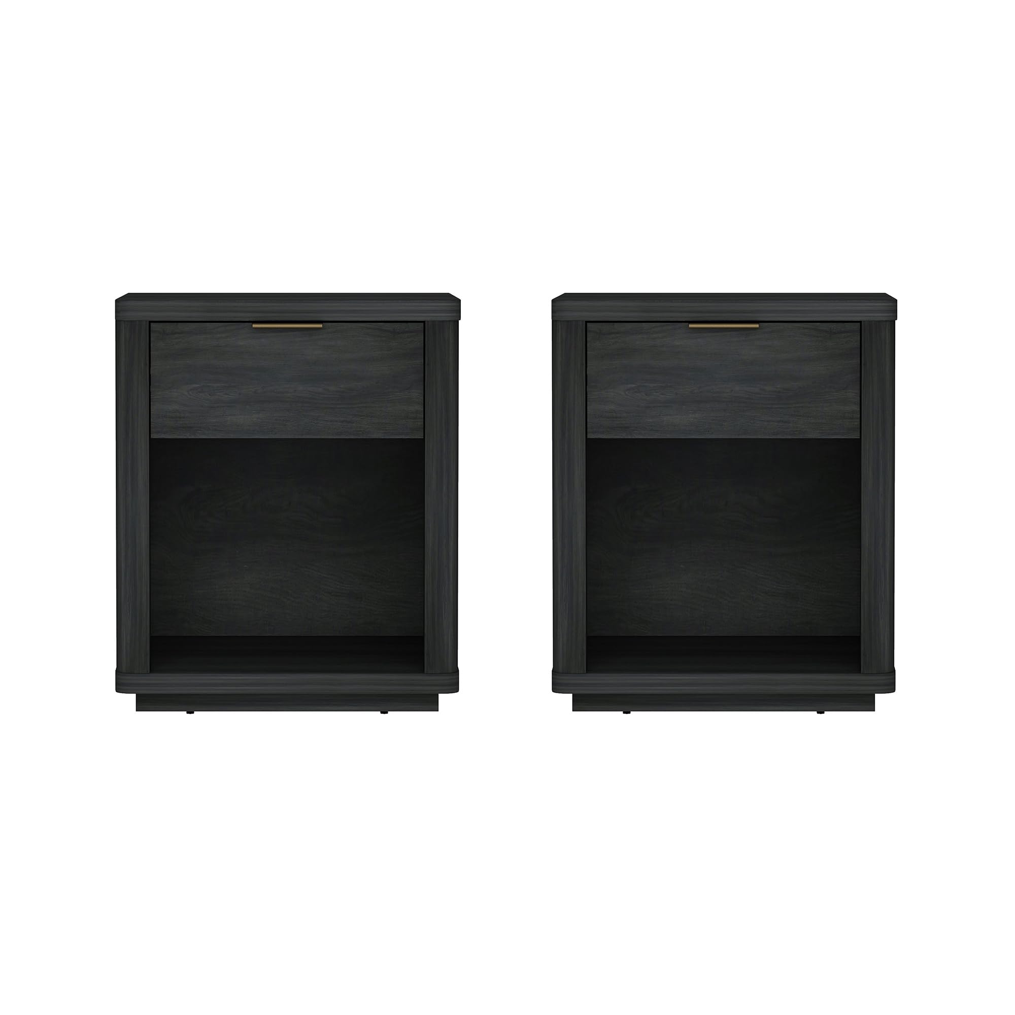 View 1 of *ONLY ONE NIGHTSTAND*
Manhattan Comfort Evelyn Nightstands Set of 2 with Full Extension Drawer and Open Shelf – Modern Bedroom Night Stand or Living Room Side Tables with Storage – Easy Assembly, Charcoal Grey