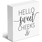 Funny Bathroom Decorations-Hello Sweet Cheeks-Wooden Box Sign Gifts for Friends,Family,Colleagues,Funny Office, Home,Dorm Decor,Birthday,Housewarming Gifts, Christmas Gift.(020)