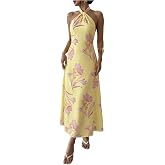 Floerns Women Summer Sleeveless Halter Ruffle Open Back A Line Maxi Dresses | Wedding Guest, Sundress, Backless, Flowy Party Prom Birthday Classy, Dinner, Formal, Elegant