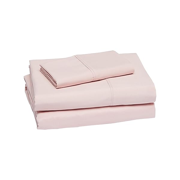AMAZON BASICS LIGHTWEIGHT BREATHABLE WRINKLE RESISTANT BRUSHED MICROFIBER 3 PIECE BED SHEET SET WITH 14-INCH DEEP POCKETS, TWIN, BLUSH PINK, SOLID
