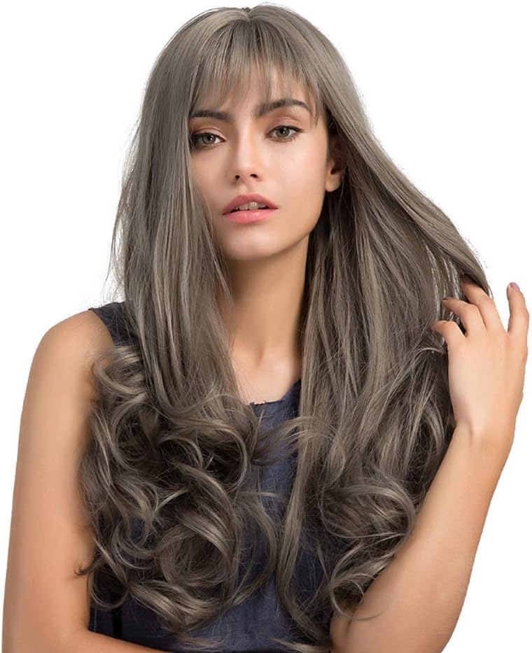 CLLOE Grey Wig Dark Roots Middle Side Part Synthetic Wigs Natural Straight Soft Hair Hair Lace Front Long Wavy Wig Women Natural Full Wig for Girl Costume Party Cosplay