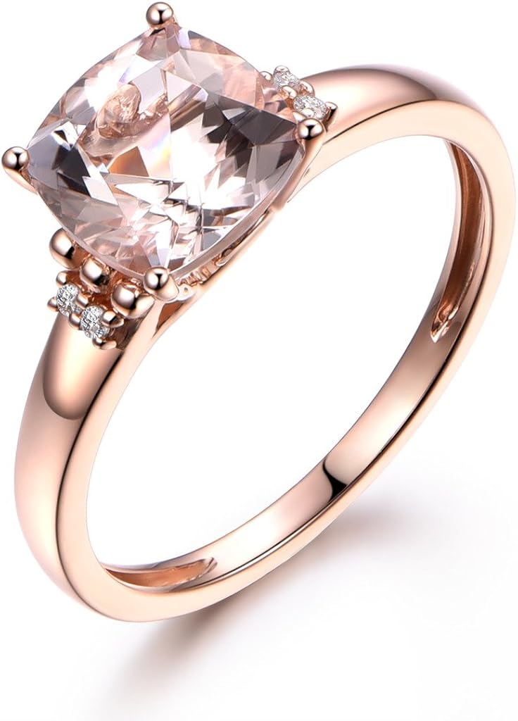 7mm Cushion Natural Pink Morganite Diamond Plain Band Engagement
