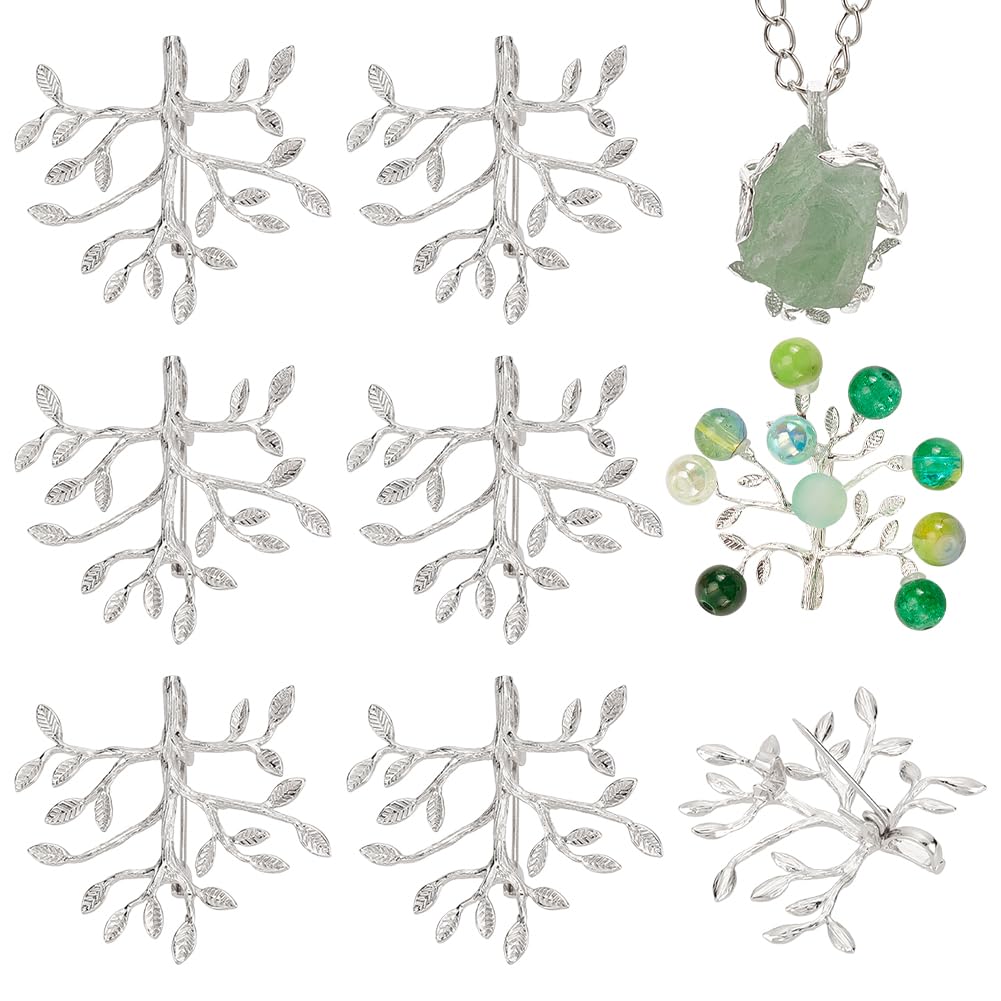 NBEADS 8 Pcs Branch Shape Blanks Prong Pendant Settings, Handmade Claw Pendant Tray Bezel Charm Trays Branch Brooches Metal for DIY Crafs Necklace Jewelry Making, Silver