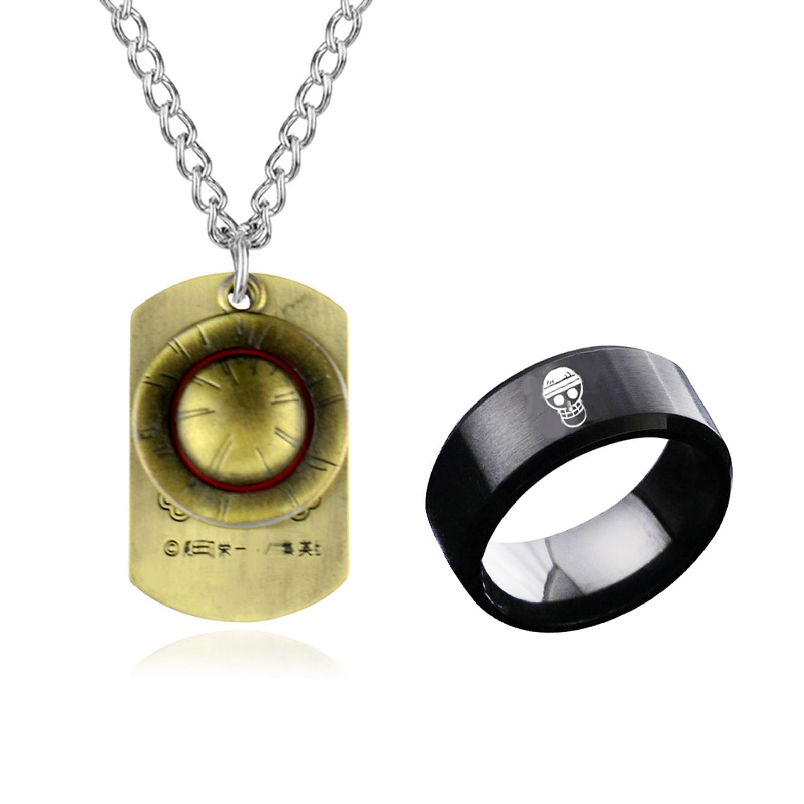 YouU Anime OP. Ruffy Skeleton Pendant Necklace Straw sun Hat Men Ring Sticker Set 12 pcs