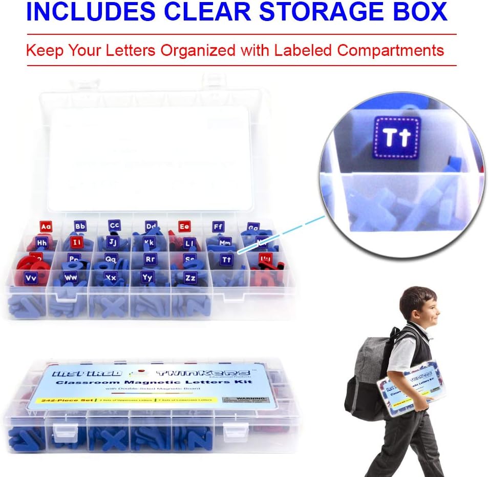Inspired Thinkers 240 Pcs Magnetic Letters Set - Classroom Educational Alphabet Magnets Kit, Movable Foam Lowercase and Uppercase ABC with Writing Board and Eraser, for Kids Ages 4 5 6 7 8 9 10 11 12: Furniture & Decor