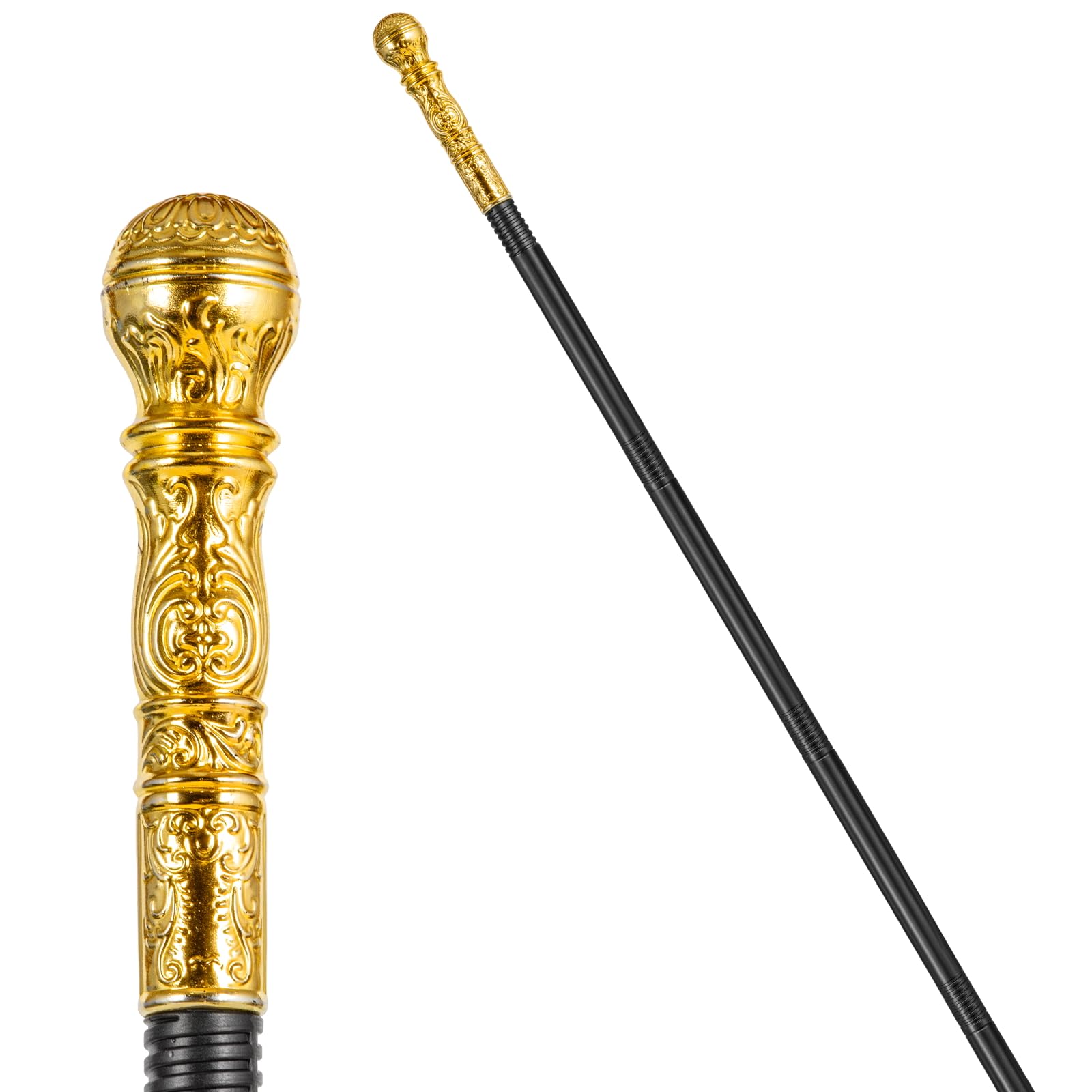 Halloween Vintage Cane Scepter Wizard Staff, 4-Section King Staff 55 inches Golden/Silver Elegant Prop Stick Scepter Walking Canes for Adult Dress-up play and pretend Parties (gold plated) — image 1