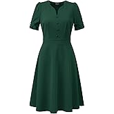 Allegra K Formal Work Dress for Women's Puffy Sleeve A-Line V Neck Office Dresses