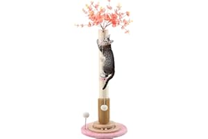 COUNER 45'' Tall Cat Scratching Post,3.5Inch Diameter Sisal Rope Scratching Post for Indoor Cats Adults Kittens,Cat Scratcher with Interactive Ball Toys Self Groomer Brush for Large Cats (pink-45inch)