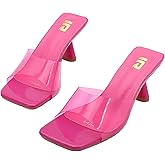 EGEBS Women's Clear Strap Square Toe Stilettos Sandals Slip-on Sexy Jelly Color Comfortable Open Toe High Heels Mules for Summer Party Prom Date Dress Slides