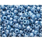 BeadTin Light Montana Blue Pearl 9mm Barrel Plastic Pony Beads (500pcs)