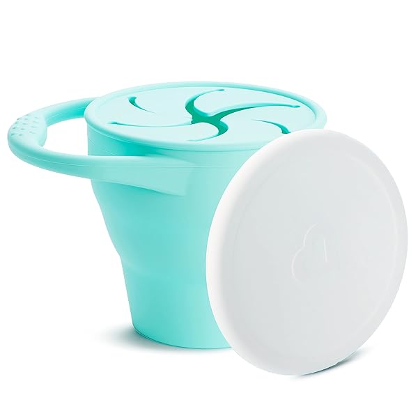 MUNCHKIN SNACK CATCHER TODDLER SNACK CUP WITH LID, SILICONE, COLLAPSABLE, MINT