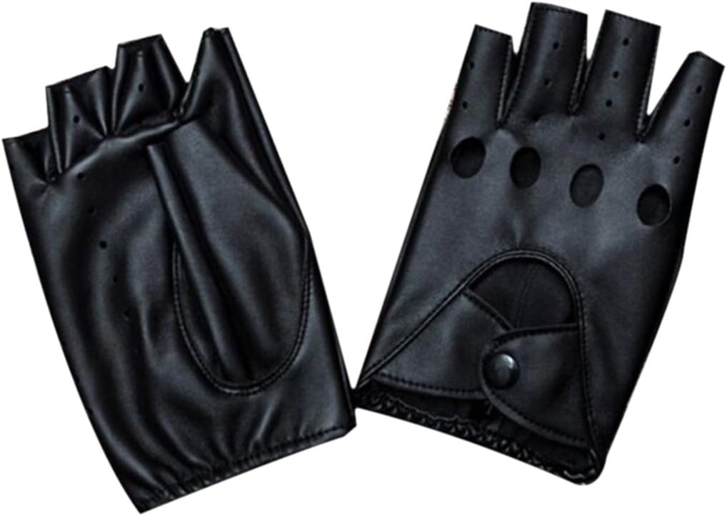 Black Leather Fingerless Gloves for Ladies Driving Gloves, Fashion Half Finger Gloves