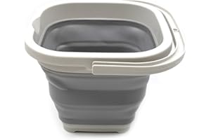 SAMMART 5L (1.3 Gallon) Sqare Collapsible Plastic Bucket - Foldable Square Tub - Portable Fishing Water Pail - Space Saving Outdoor Waterpot (1, Grey)