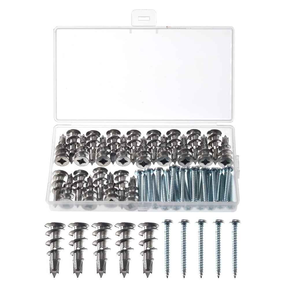YIXISI 25 Drywall Anchor & 25 Screws, Heavy Duty Metal Self-Drilling Plasterboard Fixings with Screws, Zinc Raw Plugs Cavity Wall for Professional and Home Use — image 1